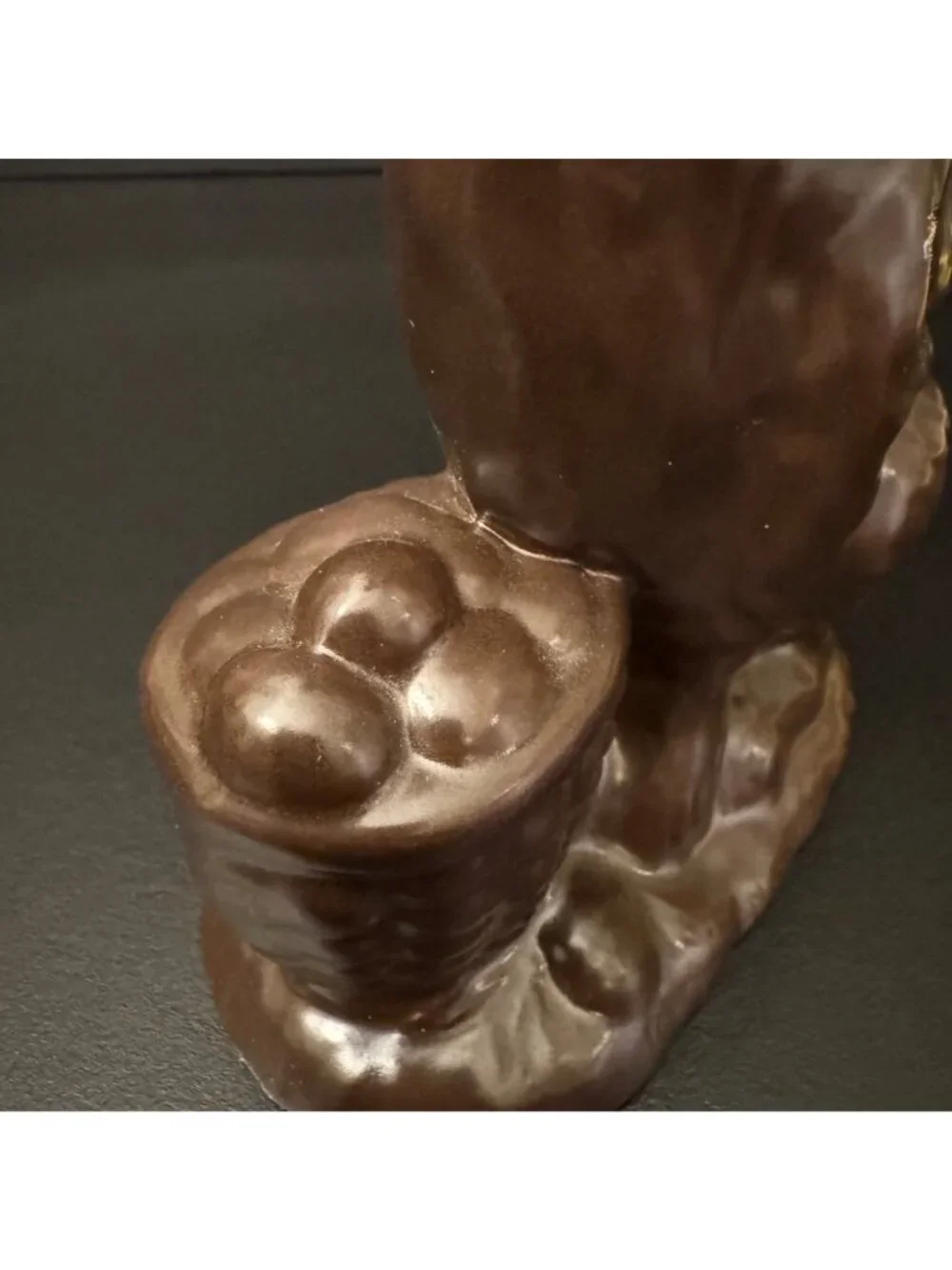 Vintage Chocolate-Look Ceramic Bunny Figurine With Bow & Easter Basket 7" Tall - Picture 4 of 10